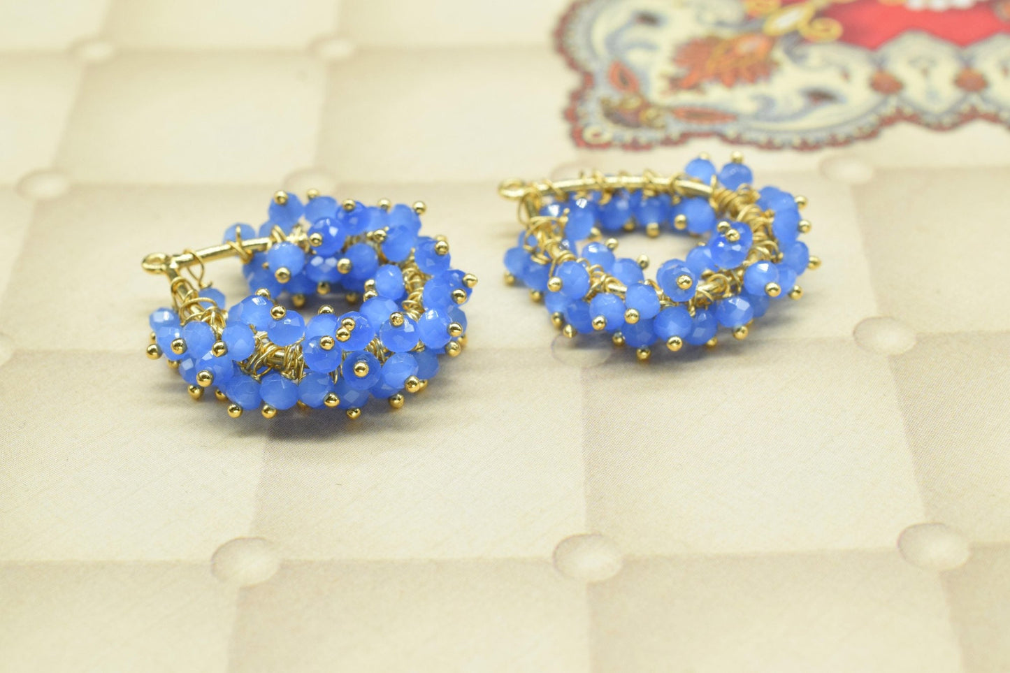 Blue Quartz Pendant Charms,Wire Wrapped Gemstone Components,Handmade Beaded Charms Necklace,Gold Vermeil Dangle Earring,Pendant Jewelry Gift