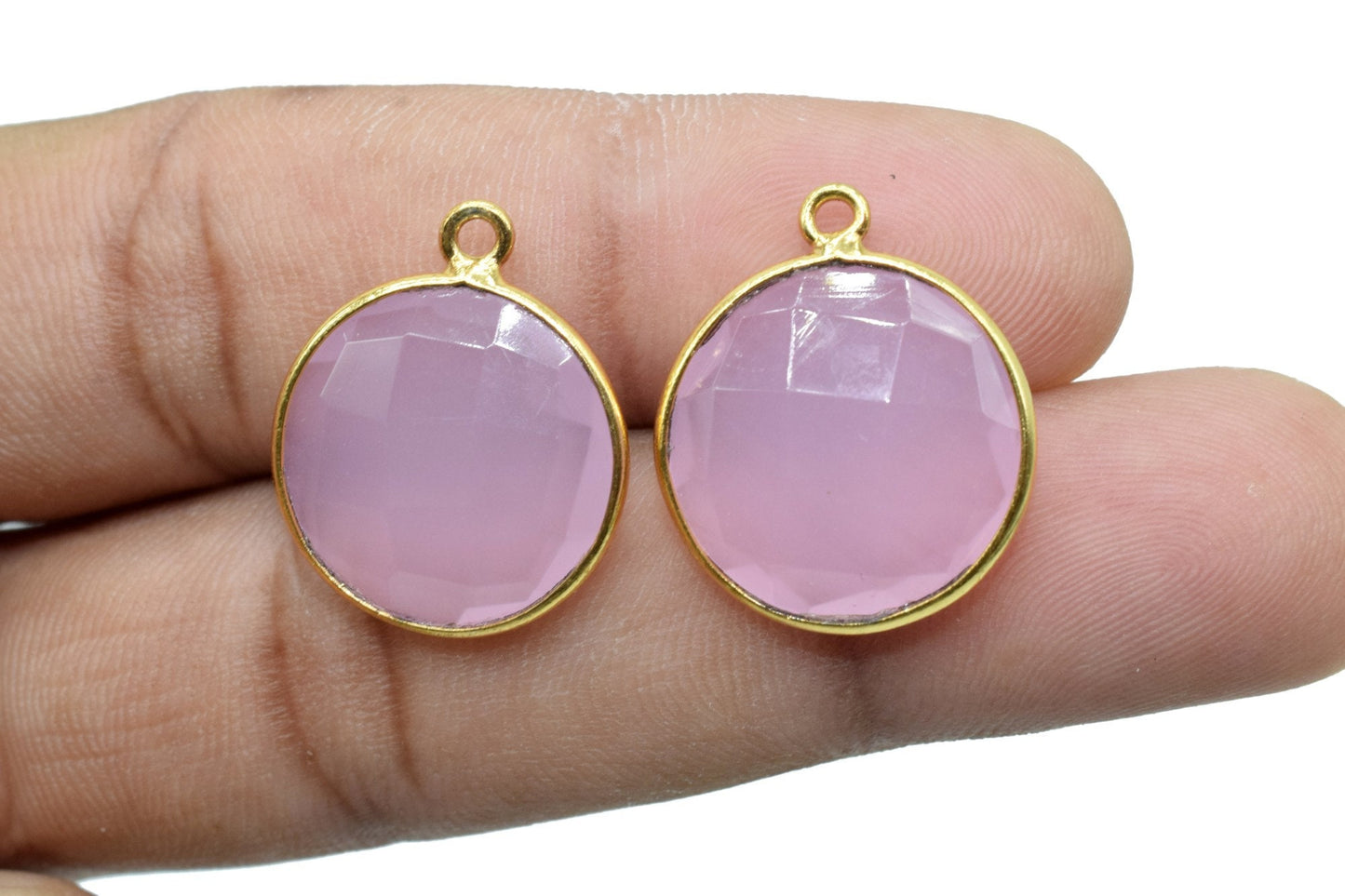 Rose Quartz 16mm Round Bezel charm,Brass Gold Plated bezel,Pink chalcedony Pendantchalcedony handmade charm,Pink chalcedony coin shape charm