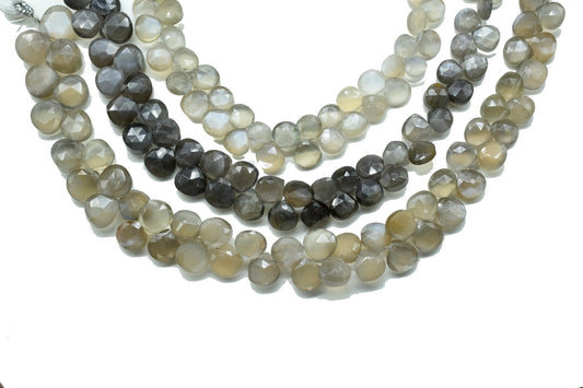 Dark Grey Moonstone Faceted Briolettes,Gemstone Beads Jewelry,Grey Moonstone drops,Dark Moonstone 6mm To 7mm Heart Shape Beads Strand,Gift