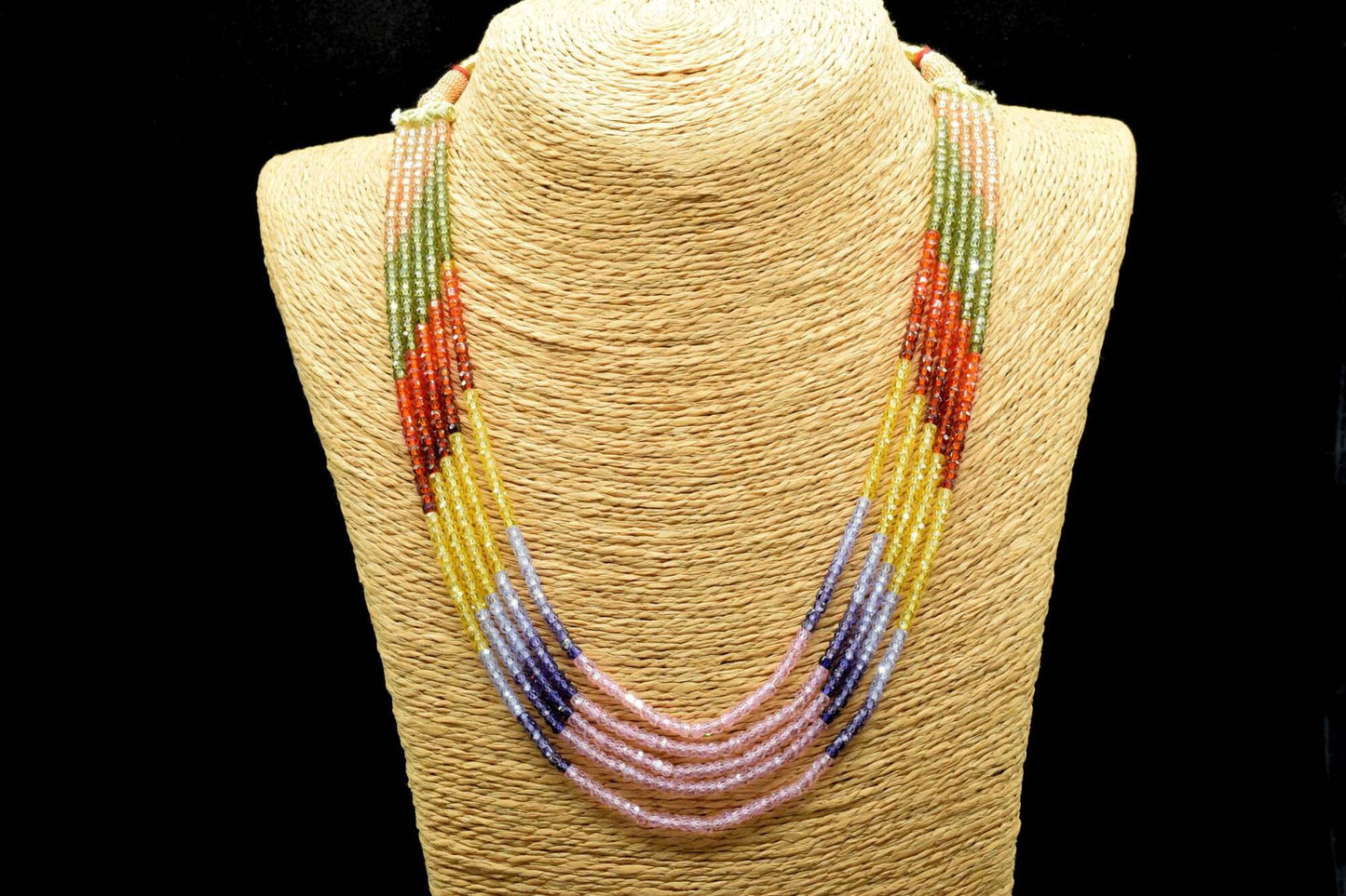 5 String Of Multi stone semi precious 3mm beads Necklace,Beautiful CZ Beads Necklace,Color Zircon Faceted Rondelle Bead, Necklace Wholesale