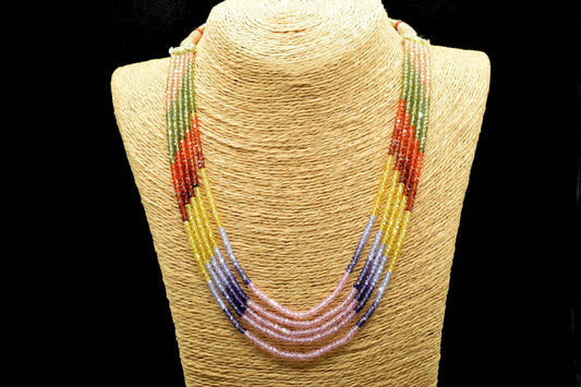 5 String Of Multi stone semi precious 3mm beads Necklace,Beautiful CZ Beads Necklace,Color Zircon Faceted Rondelle Bead, Necklace Wholesale