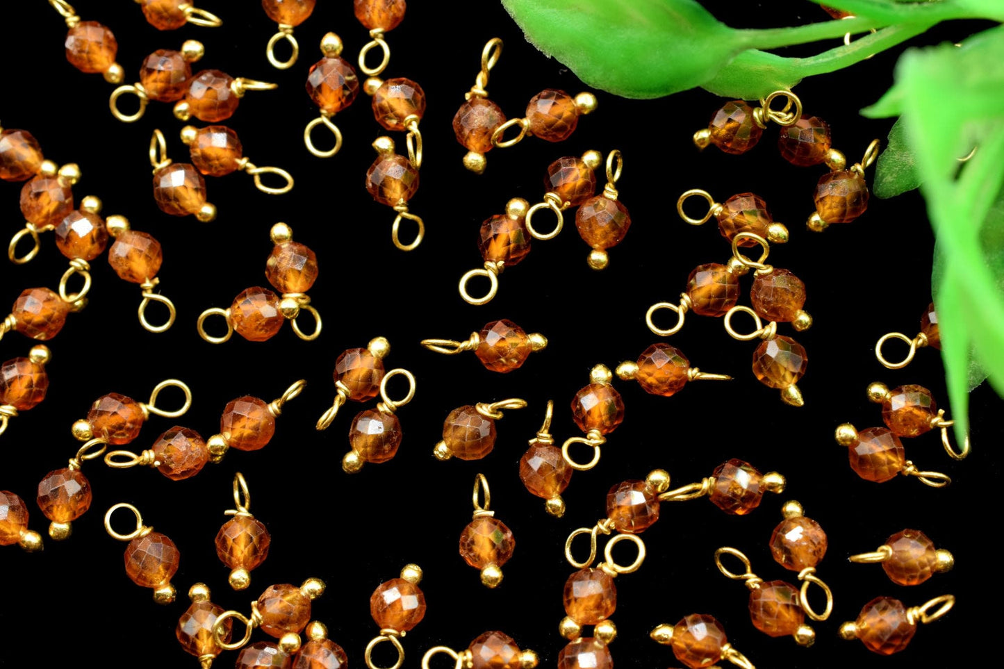 Hessonite Garnet Single wire wrapped Beads,Earring Connectors,Hessonite Garnet Faceted Beads,Hanging Beads,Jewelry Making Supply,Tiny Charms
