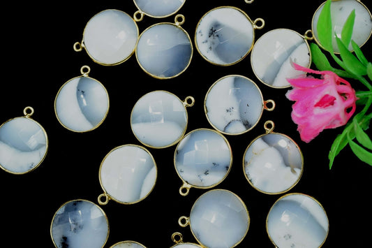 Dendrite Opal 16mm Round Bezel charm,Dendrite Opal handmade charms,Dendrite Opal coin,Brass Gold Plated bezel,natural Dendrite Opal Pendants