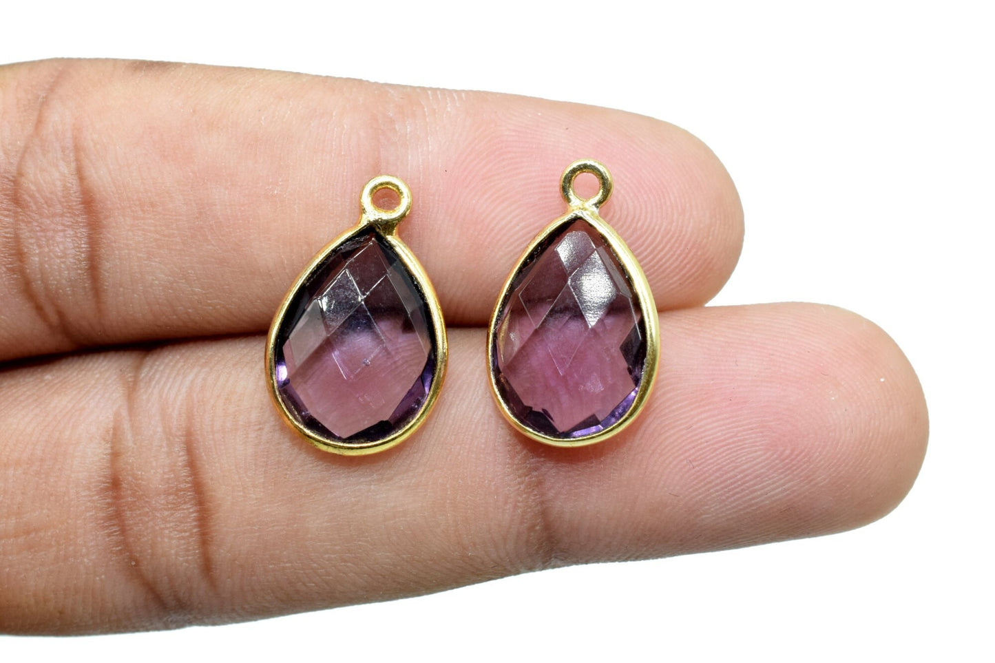 Amethyst 10x14mm Pear shape charm,Amethyst  Pear pendant,Amethyst Gold Plated bezel,jewelry making charms craft,Amethyst  Birthstone charm