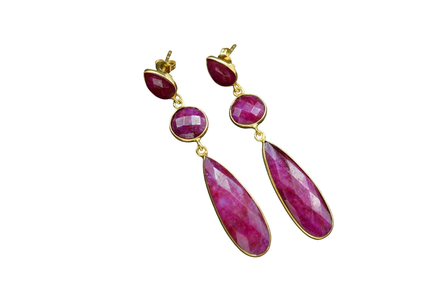 Natural Ruby Dangle Earring/Bridal Earring/Gold Plated Earring/Bridal Jewelry/Statement Earrings For Bridal/Women Jewelry/Bridesmaids Gifts