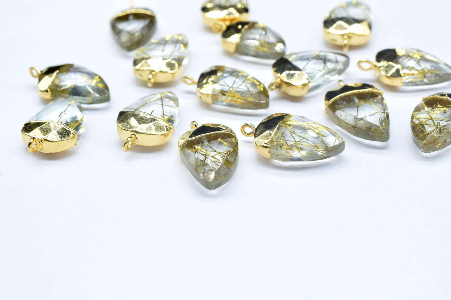 Gold Rutile Electroplated Pendant,horn shape Pendant Charm,Electroplated Pendant jewelry,Gemstone Component Pendan,Handmade Connector,Gift