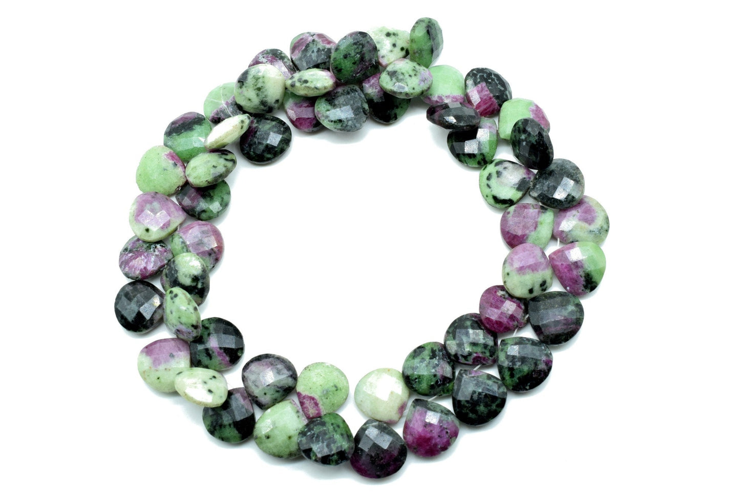 Natural Ruby Zoisite 14mm Heart Shape Briolettes,Green Raspberry Pink Semi Precious Gemstones,Ruby Zoisite Drilled Pear quality Briolettes