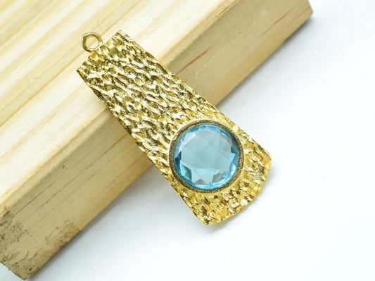 Blue Topaz Pendant , Blue Topaz Gemstone Handmade Pendant , Single Bail Charms , Gold Plated Connectors , Gemstone Connector Charm