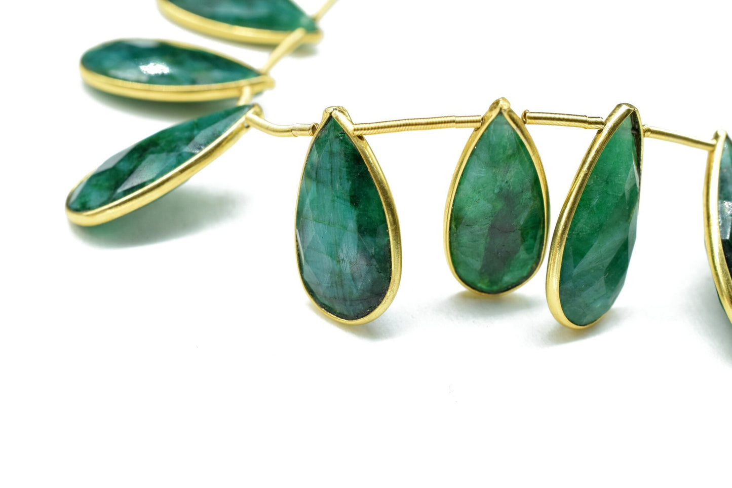 Emerald 8x20mm Pear shape charm 10 pieces strand,Checker Board cut Emerald Pendant,Emerald Pear Briolettes,Emerald single bail connectors