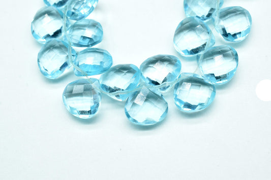 Sky Topaz Faceted 10mm Heart Shape Briolettes,Side drilled Briolette,Finest Sky Topaz Briolette,Handmade Briolette, Birthstone briolettes