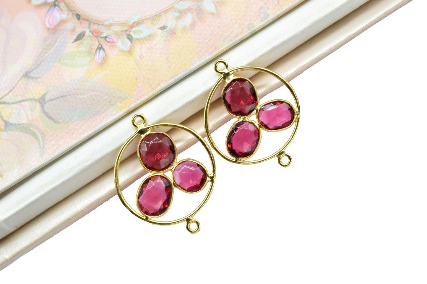 Pink Tourmaline Charms Jewelry,Pink Tourmaline Quartz Gold Plating Double Bail Component Earring Jewelry,Pink Tourmaline Quartz Oval Pendant