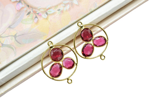 Pink Tourmaline Charms Jewelry,Pink Tourmaline Quartz Gold Plating Double Bail Component Earring Jewelry,Pink Tourmaline Quartz Oval Pendant