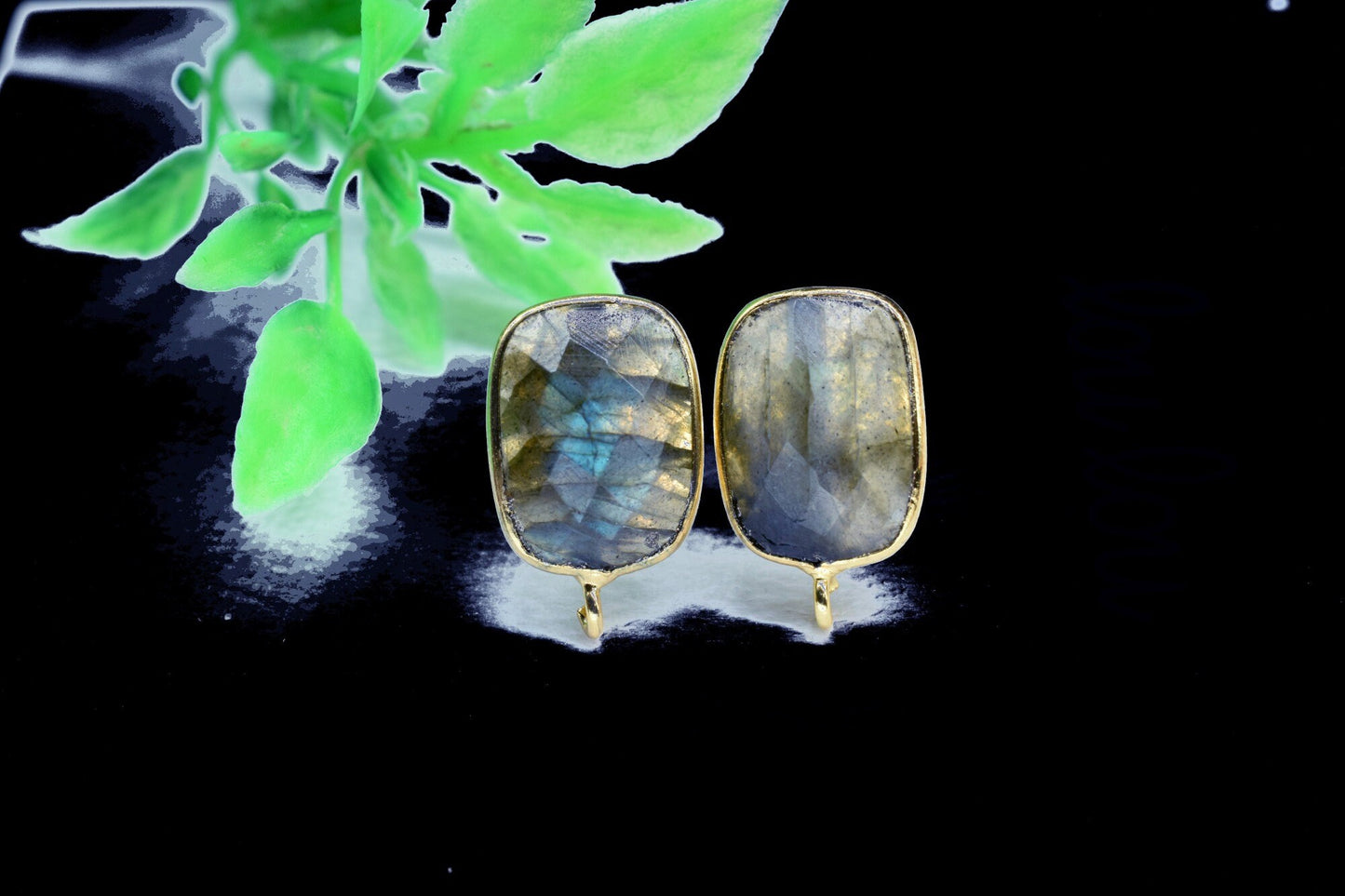 Labradorite 12x16mm rectangle Earring Connector,Jewelry Making,Sapphire Connector post stud,Gold Plated Earring Connector,Rectangle Studs