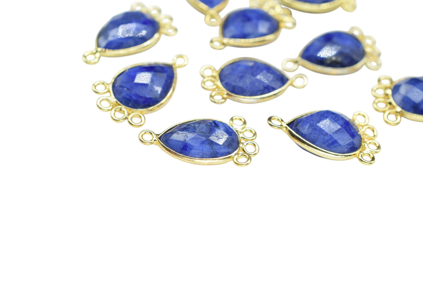 Blue Sapphire 10x14mm Teardrop Bezel Charm/Charms Connector/Handmade Jewellery Connectors/Gemstone Brass Component/Women Jewelry/B'day Gift