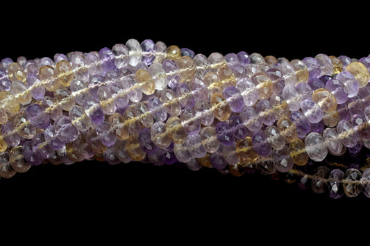 Genuine Natural Ametrine Loose Beads Grade AAA Faceted Rondelle Shape 8mm - 8.5mm Size Beads,Ametrine Gemstone Bead,Ametrine 6 Inches Strand