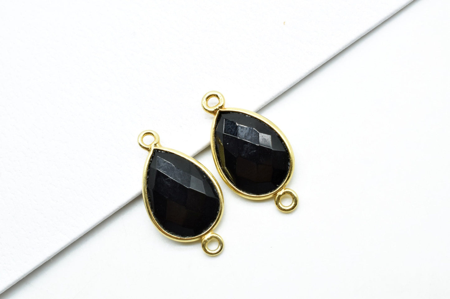 Black Onyx 10x14mm Pear shape double loop connectors,Checker Board cut Black Onyx Pendant,Black Onyx charms,Black Onyx Briolettes,Black Onyx