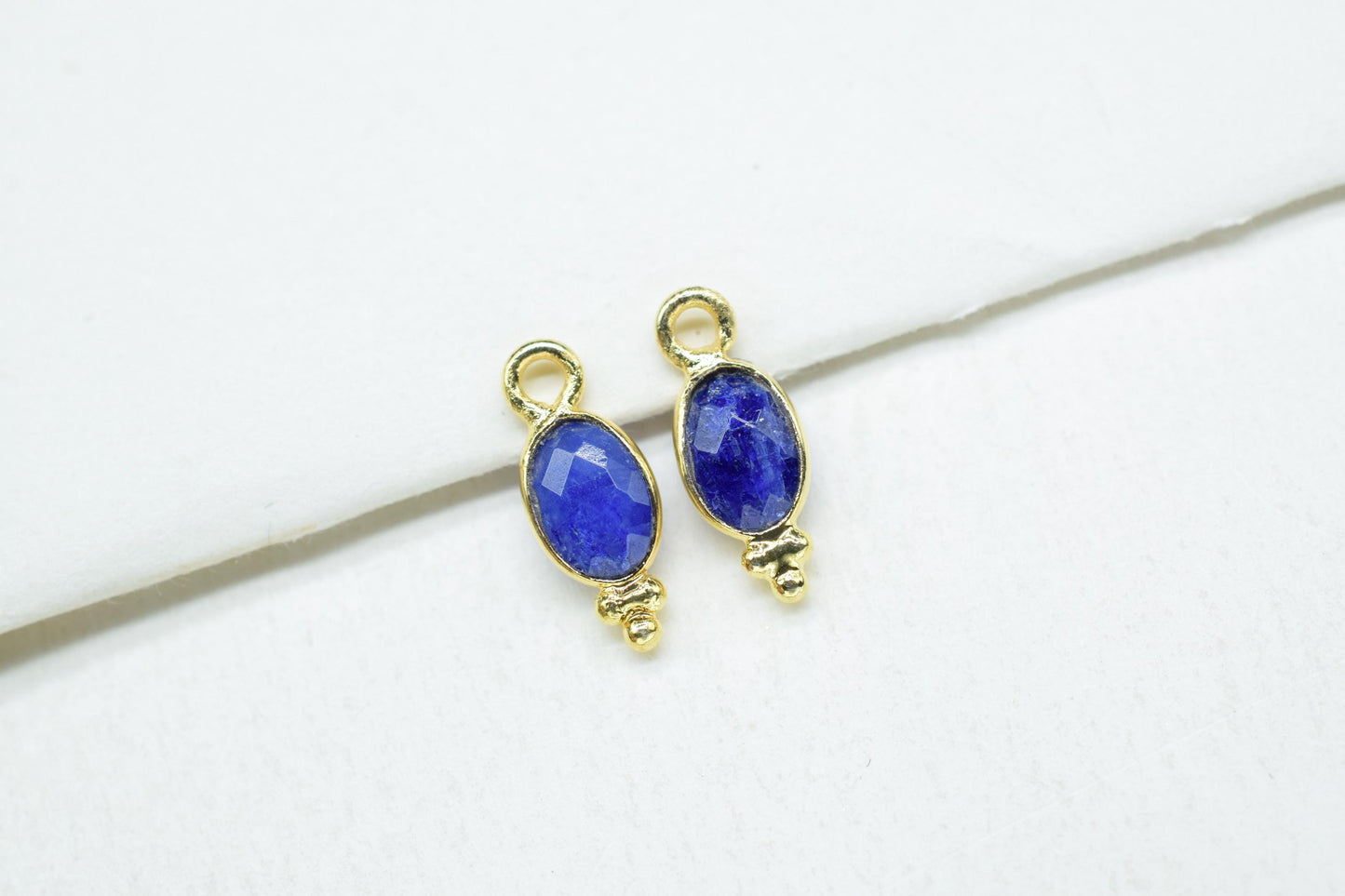 Gemstone Blue Sapphire Charms Connector/Handmade Jewelry/Gold Plated Connector/Tiny Pendant/Sapphire Pendant/Oval Shape Connector/B'day Gift