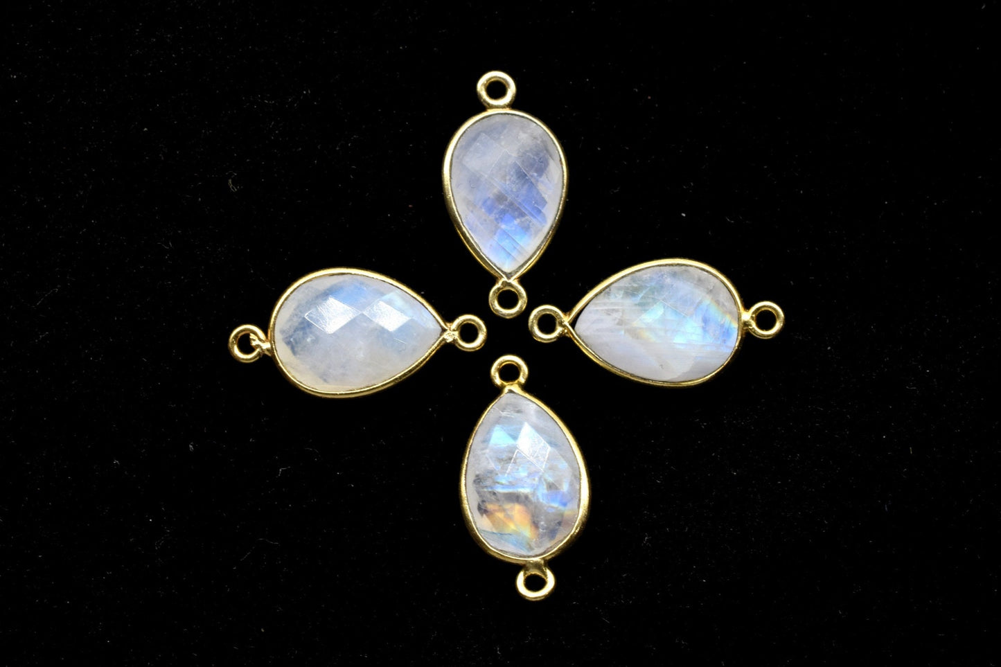 Moonstone 10x14mm Pear Shape Double bail Connectors,Moonstone Teardrop pendant,Moonstone Gold Plated bezel,jewelry making charms crafts,