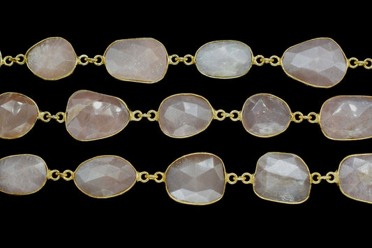 Peach Moonstone Faceted Bezel Connector,Moonstone Bezel Chain,Free Size Gemstone Connector,Jewelry making chain,Peach Moonstone Jewelry,Gift