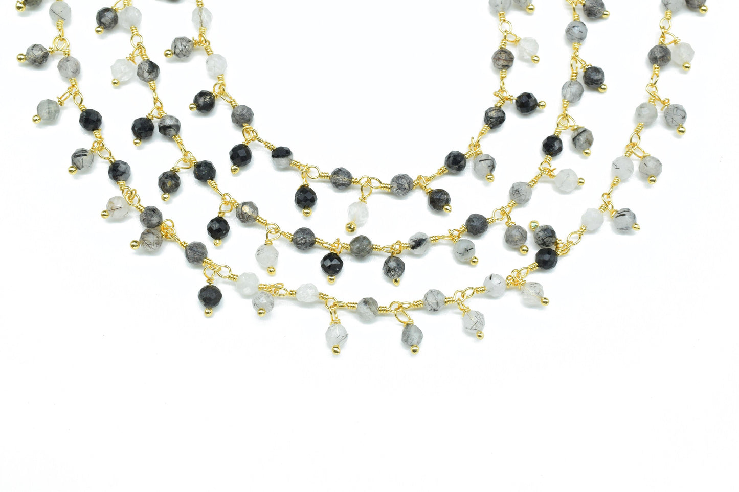 Black Rutile Cluster Rosary Chain,Gemstone Rosary Chain,Wire Wrapped Necklace Chain,Black Rutile beaded Chain,Finding Handmade Jewelry Gift