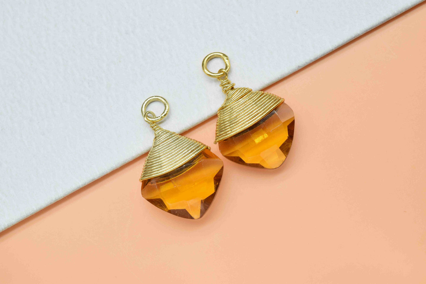 Citrine Wire Wrapped Connectors, Yellow Gemstone Pendant,Loop Connector,Wire Wrapped Necklace,12mm Square Shape Pendant,Citrine jewelry,Gift