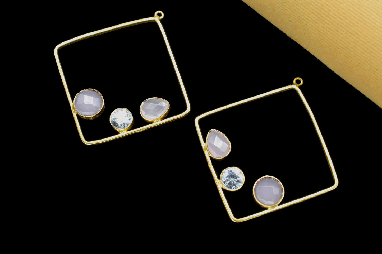 Rose Quartz Dangle Connector,Gemstone 32mm Square Shape Component,Handmade Earring,Finding Necklace Component Jewelry,Drop Earring Connector