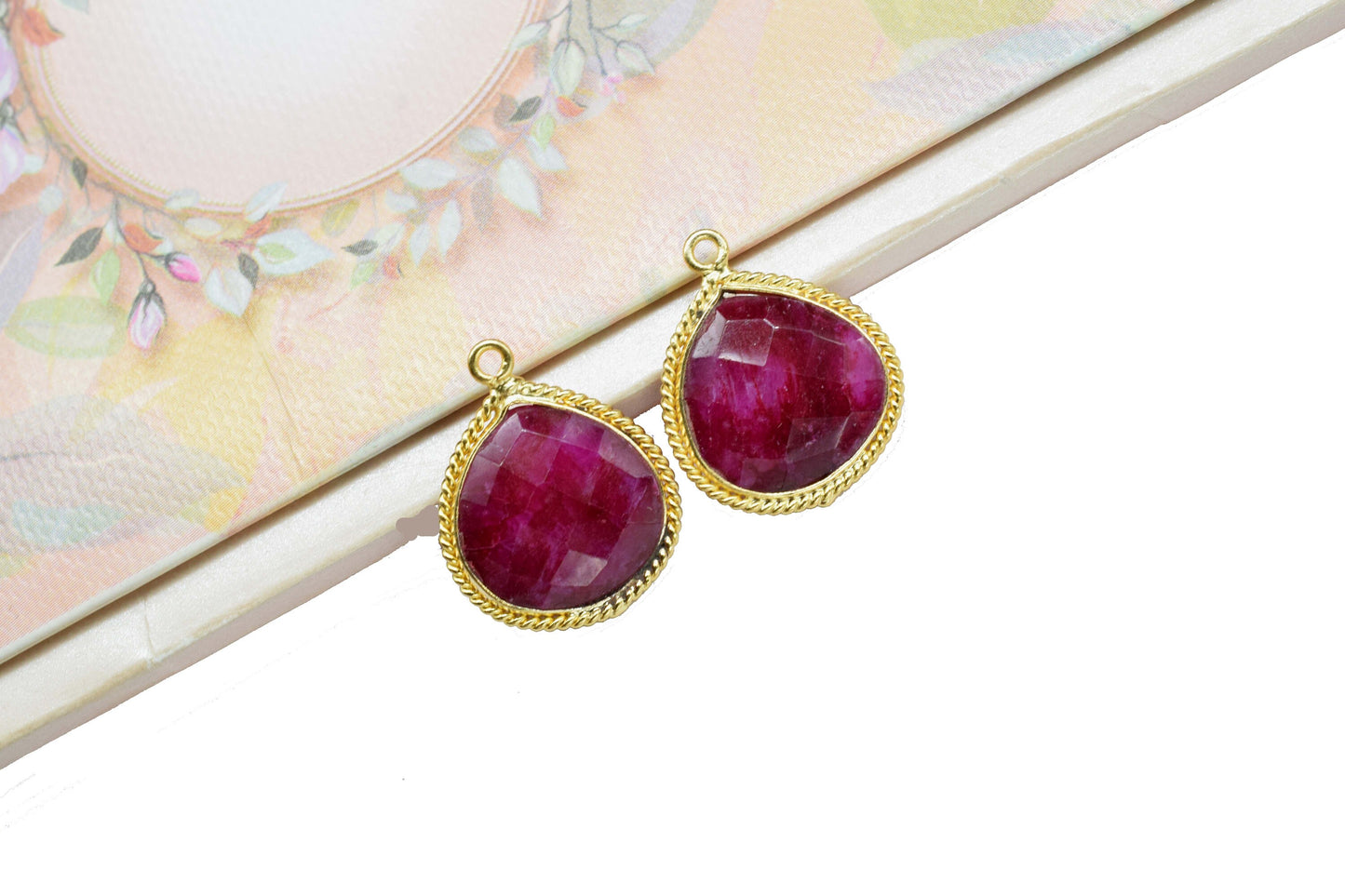 Natural Ruby Single bail 14mm heart shape Connector,Ruby Gemstone link Connector Jewelry,gemstone gold Plating Connector Jewelry making,Gift