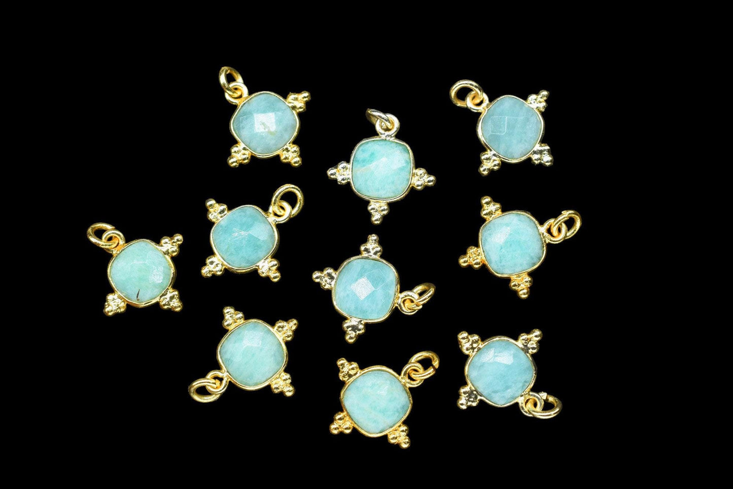 Amazonite 8mm Cushion Bezel charm/Station Bezel Link Supplies/Amazonite Jewelry Making/Square Pendant//Gemstone Connector Pendant