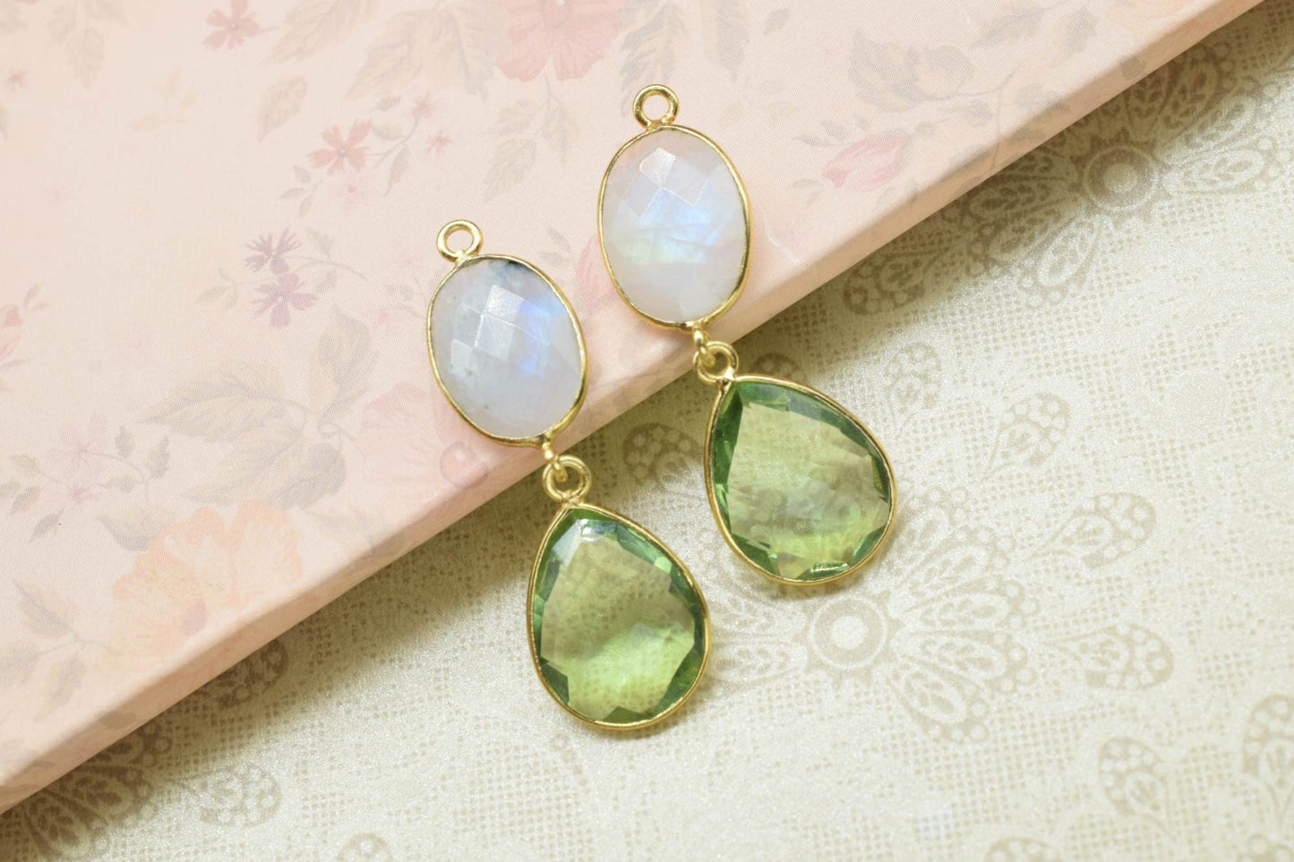 Rainbow & Green Amethyst Connector,Handmade Pendant,Multi Stone Pendants Charms Necklace,Single Bail Connector,Gemstone Earring Connector