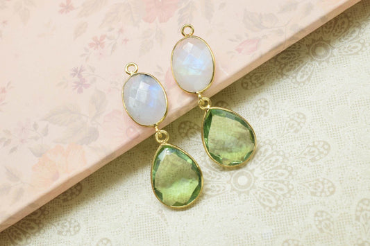 Rainbow & Green Amethyst Connector,Handmade Pendant,Multi Stone Pendants Charms Necklace,Single Bail Connector,Gemstone Earring Connector