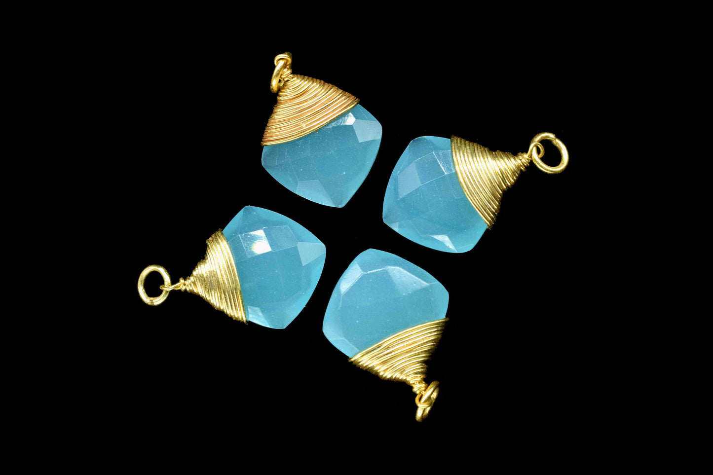 Aqua Chalcedony Square Faceted Connector,Gemstone Wire Wrapped Pendant,Loop Connector,Pendant Jewelry,Wire Wrapped Necklace,Aqua Jewelry