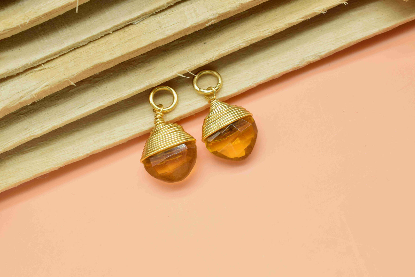 Citrine Quartz Wire Wrapped Connectors,Square Gemstone Connector,Jewelry Making Supply,Single Loop Connectors Gift, Wire Wrapped Pendant