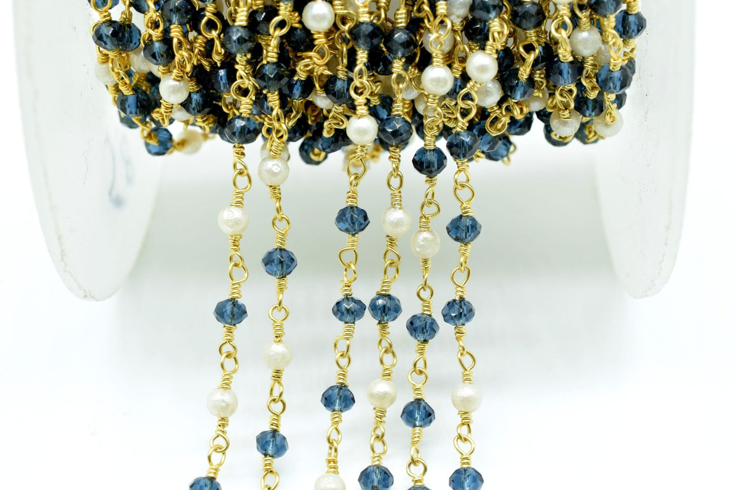 London Blue Topaz Beaded Rosary Chain,Pearl Beaded Rosary Chain,jewelry making Chain,Gemstone Rosary,wire wrapped rosary,3mm Beaded rosary