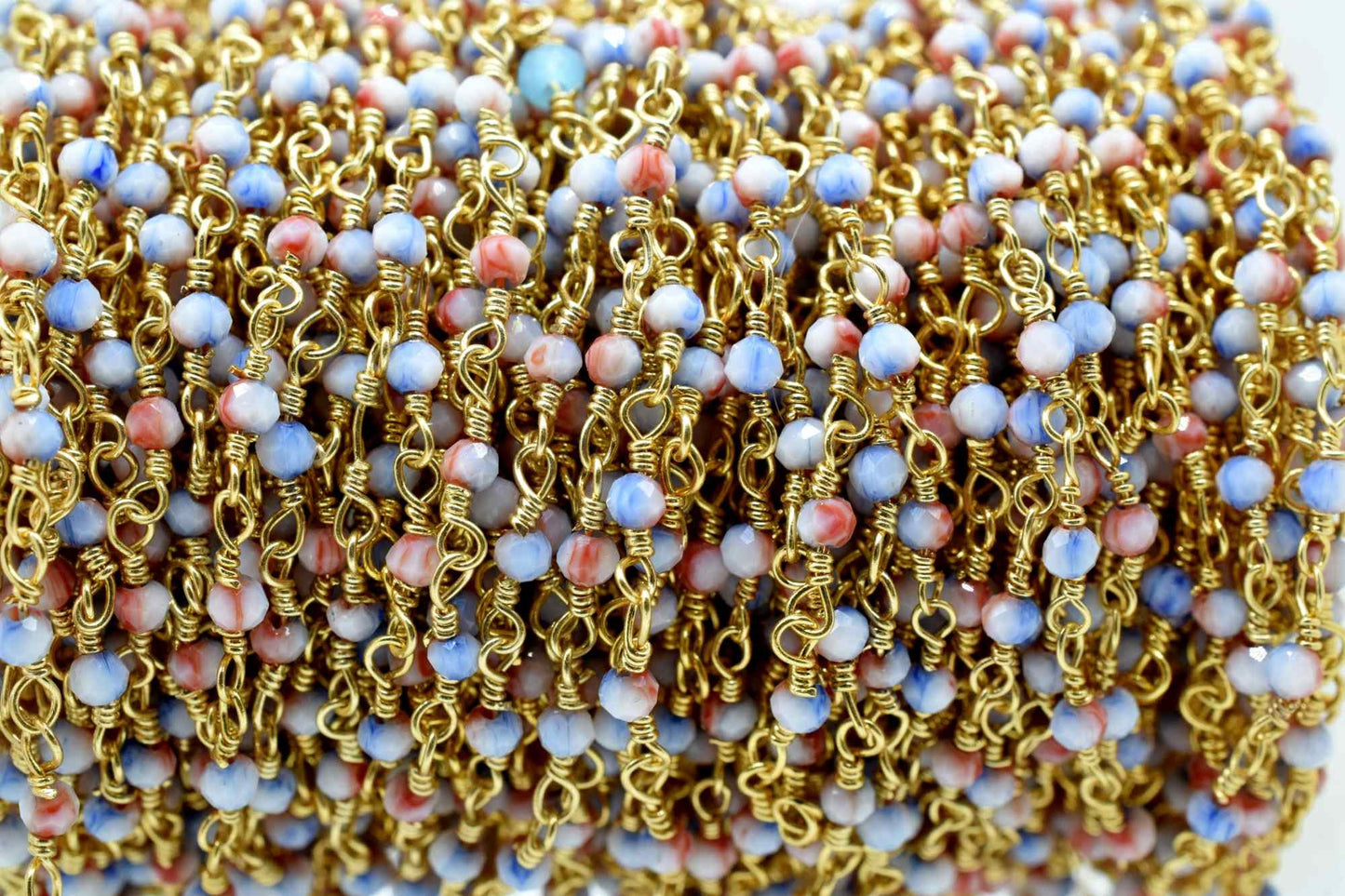 Blue Opal Rosary chain,Blue Opal beaded chain,Gemstone beaded chain,2mm beaded chain,Gold plated beaded chain,Opal rosary, beaded chain roll