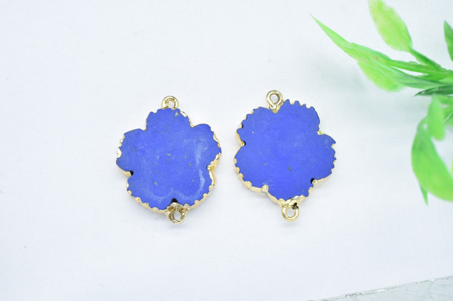 Lapis Lazuli Clover Shape Pendants,Handmade Flower charm Pendants,Necklace Connectors,Gemstone Electroplated Charm,Double Bail Connectors