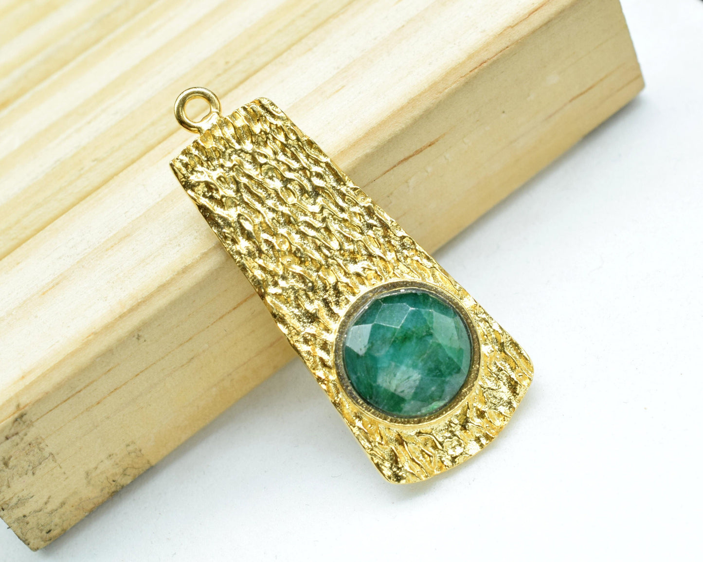 Emerald Pendant , Emerald Gemstone Handmade Pendant , Bulk Gemstone Pendant , Gold Plated Connectors ,Single Bail Gemstone Connector Charm