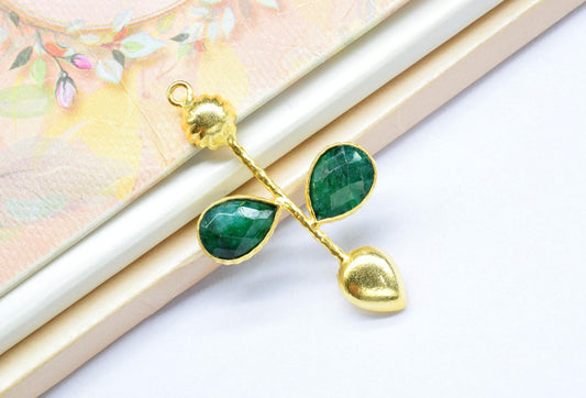 Emerald charms/Single Bail Pendant/Gemstone Components/Connector Charms/Single Bail Pendant/Teardrop Pendant/Handmade Jewellery,Brides Gift