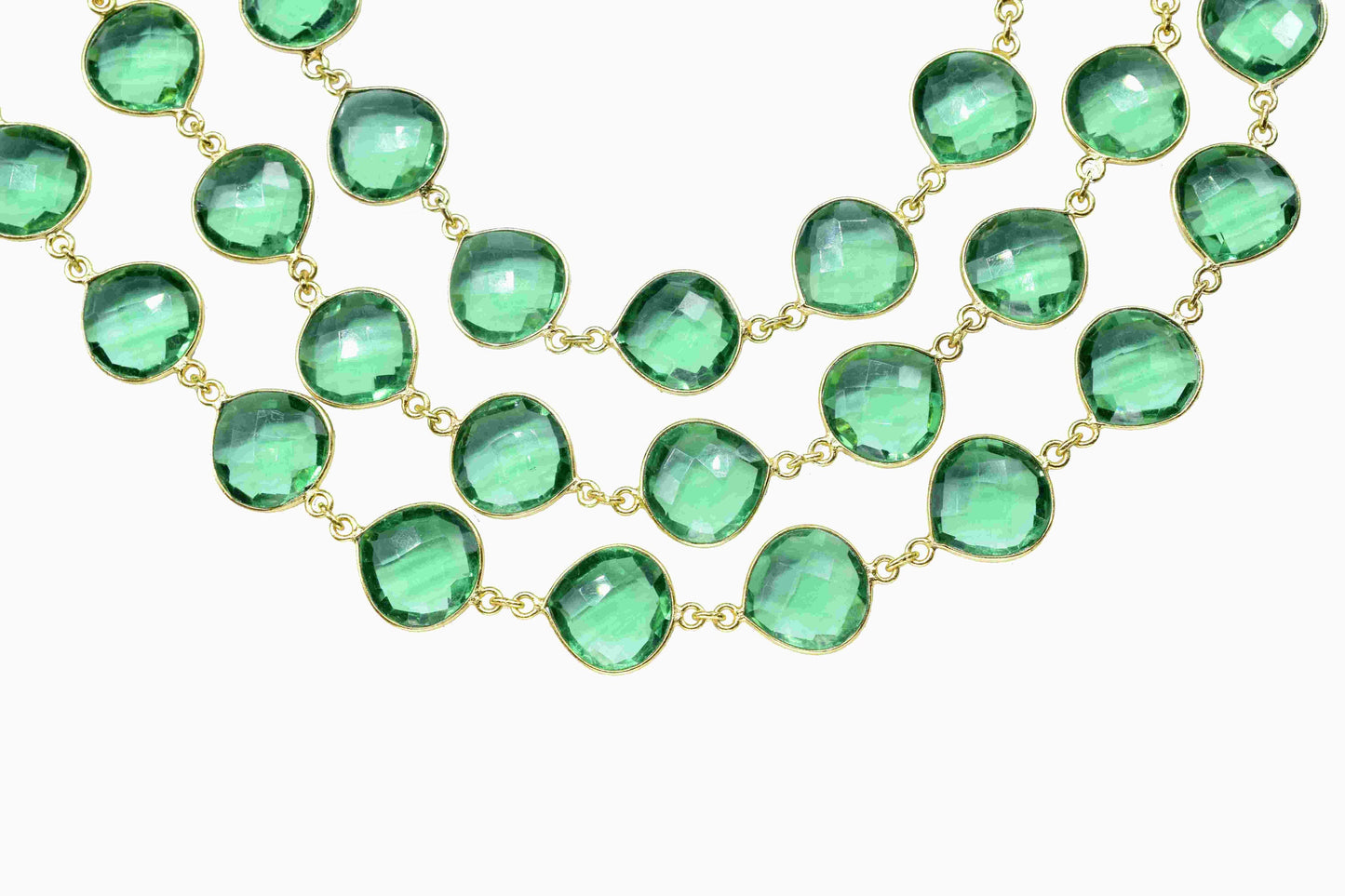 Emerald Quartz 12mm Heart Shape Bezels Chain,Emerald Checker Cut Gemstone Bezel Connector Chain,Handmade Heart Shape Connector Jewelry Chain