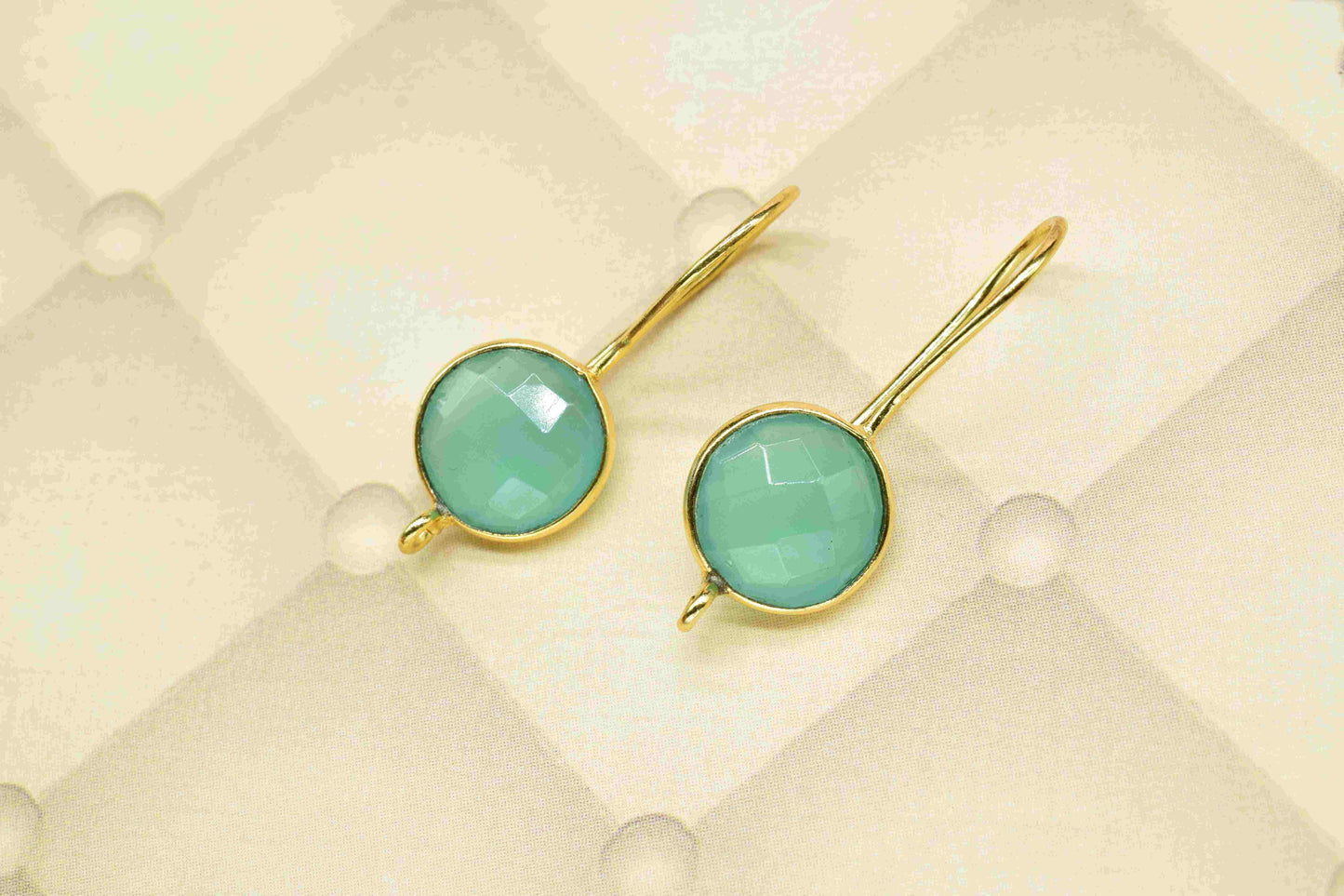 Aqua Chalcedony 10mm Round Earring Connector,Gemstone Studs Earring Connector,Gemstone Component,Finding Earring Connector, Aqua Chalcedony