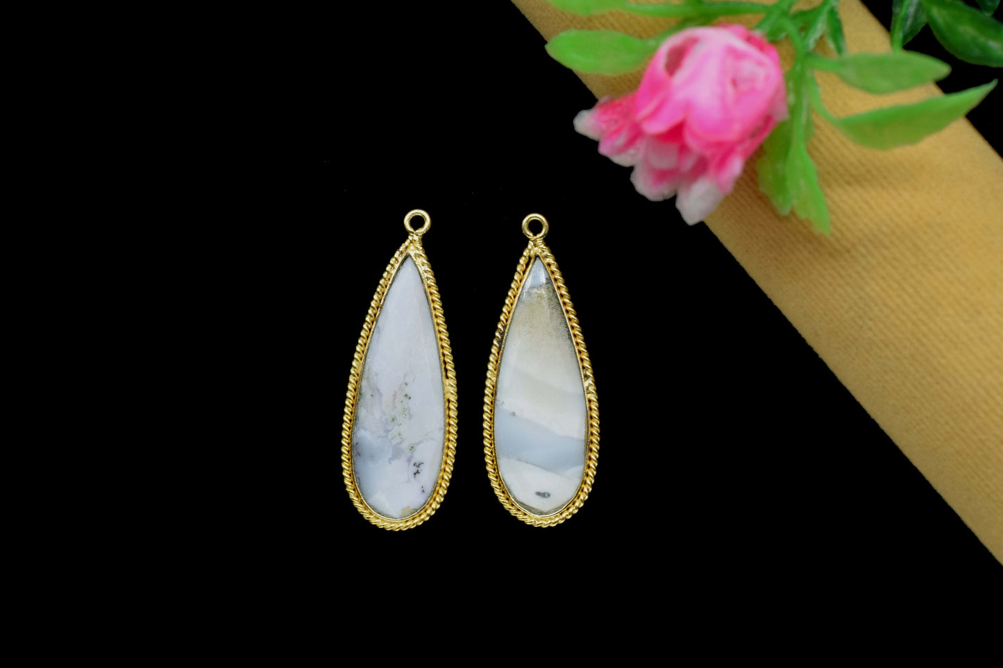 Dendrite Opal Faceted gemstone 10x30mm Pear Shape charms,Dendrite Opal Gemstone Bezel jewelry making,Dendrite Opal Gold Plated bezel,Gift