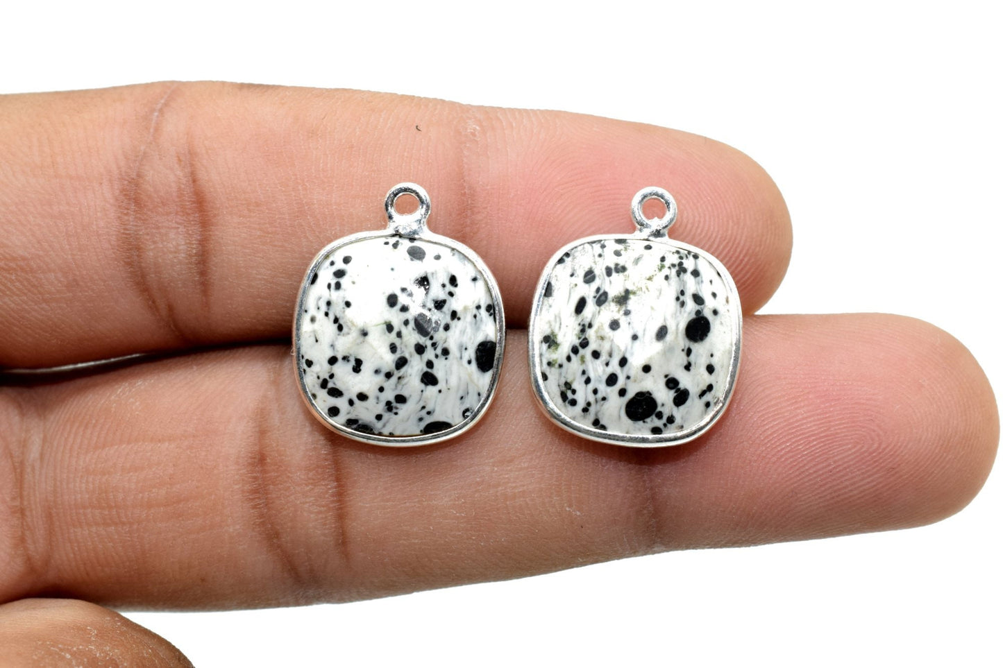 Dendrite Opal 14mm Cushion Single loop connectors,Dendrite Opal Bezel Findings Cushion Charm,Dendrite Opal Cushion Shape silver Plated charm