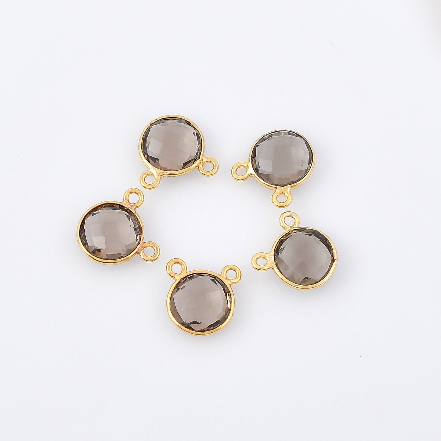 Smoky Quartz 10mm Round Bezel,Smoky double connector,Smoky Gold Plated bezel,Bezel,Gold Vermeil Bezel,Smoky jewelry,Smoky Gold-Filled bezel