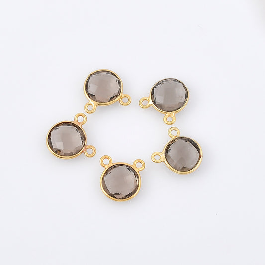 Smoky Quartz 10mm Round Bezel,Smoky double connector,Smoky Gold Plated bezel,Bezel,Gold Vermeil Bezel,Smoky jewelry,Smoky Gold-Filled bezel