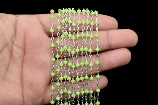 Prehnite Silver Plated Beads Rosary,wire wrapped Chain,Gemstone Cluster Rosary,Prehnite Faceted Beads Connecter,Handmade Craft Supply Rosary