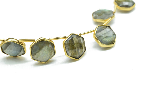 Labradorite 10mm Faceted Hexagon Shape Single Bail Connector strand,Single Bail Charm,Gemstone Jewelry Making Component,Labradorite Bezel