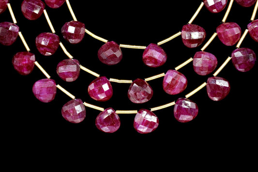 Natural Ruby Heart Shape Briolettes,Ruby Gemstone Heart Faceted Beads,Ruby strand,Making Jewelry Supplies,9 inch strand,Ruby Heart jewelry