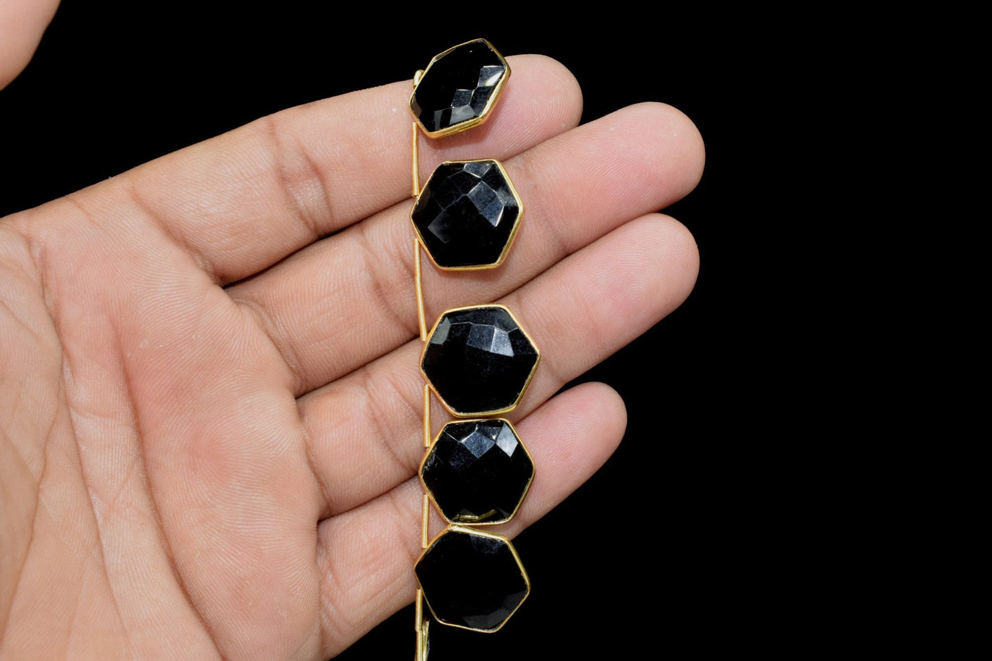 Black onyx 15mm Hexagon shape charms 9 pieces strand pack,Black onyx side drilled charms,Black onyx bezel,Gemstone Hexagonal Charm,Jewelry