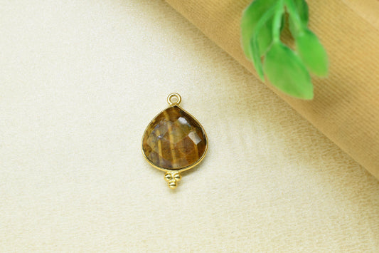 Natural Tiger Eye Gemstone 14mm Heart Shape connector,Tiger Eye charms Pendant Jewelry Making,Tiger Eye Gold Plating single bail connector