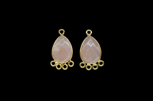 Peach Moonstone 10x14mm Teardrop Bezel Charm/Charms Connector/Handmade Jewellery Connectors/Gemstone Brass Component/Women Jewelry/Gift