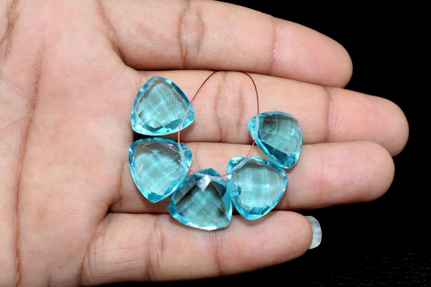 Blue Apatite Faceted Trillion Shape Briolettes,Side drilled Briolette,Finest Apatite Briolette,Handmade Briolette, Birthstone briolette